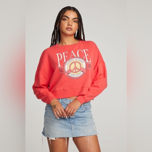 Chaser pink Peace Academy pullover cropped sweatshirt. NWT - Picture 6 of 6